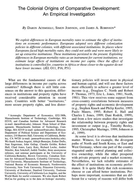 Colonial Origins of Comparative Development