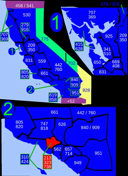 Area codes 213, 323, and 738